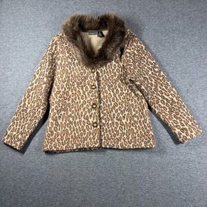 Sarah Spencer 100%‎ Boiled Wool Cardigan Sweater Womens Plus X Leopard Print Fur